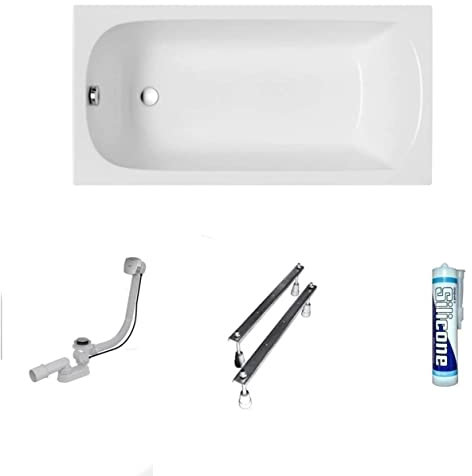 ECOLAM Baignoire rectangle acrylique blanc Classic 120x70 cm | Pieds siphon + silicone | baignoire en acrylique blanc