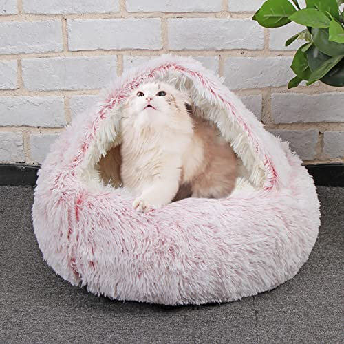 DG Catiee Lit caverne pour chat et petit chien, sac de couchage apaisant et chaud en forme d'igloo pour chat d'intérieur et chiots de petite taille (peluche, 50 cm, rose)