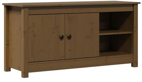 vidaXL Solid Wood Pine TV Cabinet - Honey Brown, ic Design Entertainment Unit with Ample Storage Space, Secure Wall Attachment Device, Easy Assembly