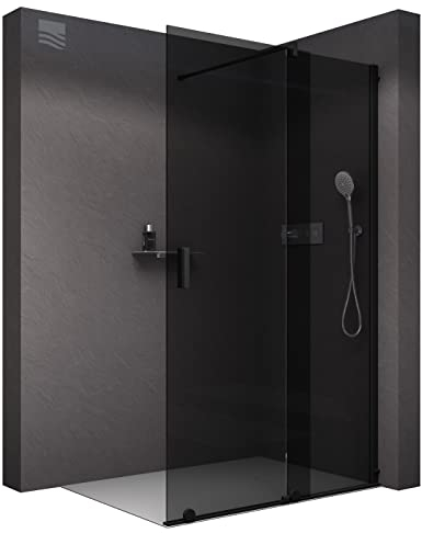 BERNSTEIN Walk In Dusche mit Schiebetür 170cm NT101 Graues Klar 8mm ESG Sicherheitsglas Nano Beschichtung Duschabtrennung Duschwand Duschtrennwand Echtglas-Dusche