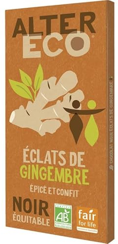 ALTER ECO - CHOCOLAT NOIR ÉCLATS DE GINGEMBRE BIO 100G - LOT DE 4