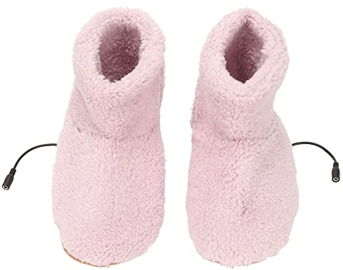 Elektrisch beheizte Hausschuhe USB, Plüsch Wärmeschuhe Rosa, Beheizbare Fußwärmer für Damen Herren, Weiche Flanell Booties gegen kalte Füße im Winter, Komfortable