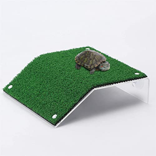 KOMUNJ 1 Pcs Schildkröte Basking Platform, Realistischer Grüner Rasen Kletterleiter Simulation Rasen Plattform (20 x 10 x 12 x 5.2 cm)