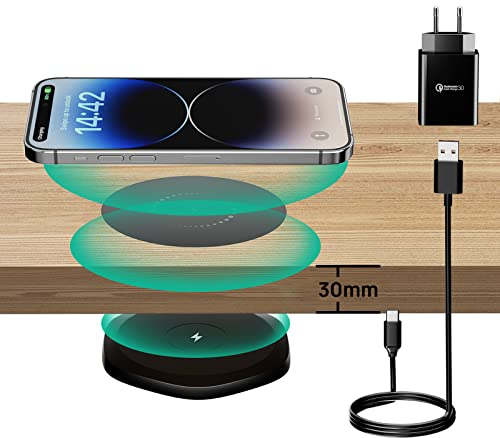 KPON Invisible Wireless Charger for Apple and Sumsang, Multi Charging Station under Table for iPhone 16/15/14/13/12/11/X/8/Airpods and Sumsang S23 Ultra(with Adapter)