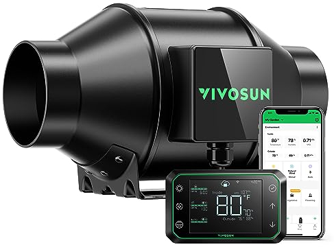 VIVOSUN AeroZesh G4 Inline Duct Fan 100 mm Quiet Extractor Fan 331 m³/h with EC Motor and GrowHub E42A WiFi Controller AeroZesh G4 Fan for Heating, Cooling, Booster, Grow Tents, Hydroponics
