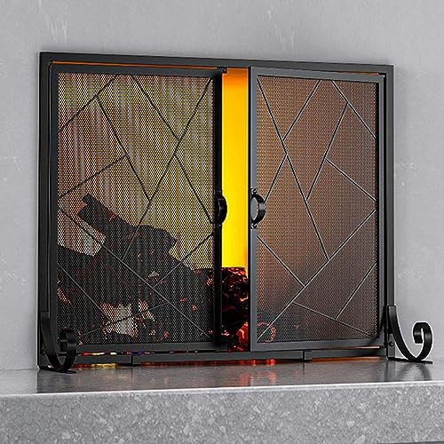 GTPBAO Salvachispas Chimenea Pantalla De Chimenea Independiente con Puertas con Doble Bisagra, Protector contra Incendios De Llama De Chispa De Hierro Forjado para Hogar De Leña