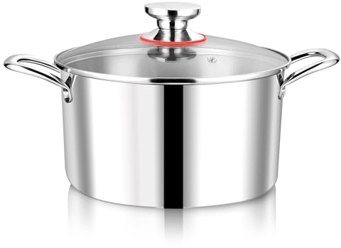 Joyfair Kochtopf, 22cm Premium 3-Lagiger Edelstahl Nudeltopf mit Glasdeckel, 5L Kochtopf Induktion Suppentopf zum Kochen/Braten/Suppen, Spaghettitopf für alle Herdarten geeignet - Spülmaschinenfest