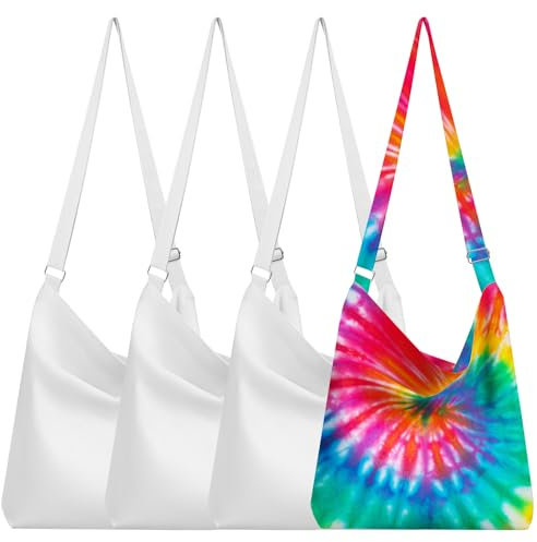 Huhumy 4 Pcs White Cotton Crossbody Bags for Tie Dye Bulk White Items Things to Tie Dye Party Supplies Adults DIY Projects