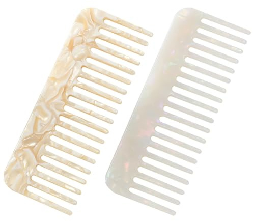 Große Haarkämme zum Entwirren, breite Zähne, Reise-Kamm, französische Haarkämme, Kunststoff, Haarstylingkämme für dickes, lockiges, gewelltes Haar, Weiß, Beige, 2 Stück