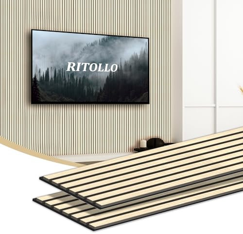 RITOLLO Wood Slat Panels for Wall 2-Piece 94.5×11 Acoustic Panels for Interior Wall Decor 3D Fluted Sound Absorbing Panel - Natural Oak