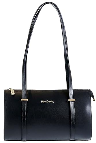 Pierre Cardin Damen-Handtasche, Echtes Leder, Groß, Shopper, Made in Italy, Schultertasche, Multifunktional, Elegant, Schwarz, Breite 30 cm – Höhe 18 cm – Tiefe 10 cm