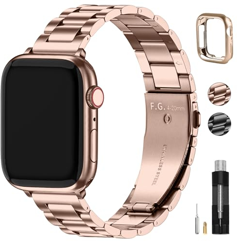 Fullmosa Cinturino per Apple Watch 40mm 41mm 38mm, Cinturino in Acciaio Inossidabile Compatibile con Apple Watch SE SE2 Serie 9 8 7 6 5 4 3 2 1, Cinturini di Ricambio per Donna e Uomo,155mm Rosa Oro