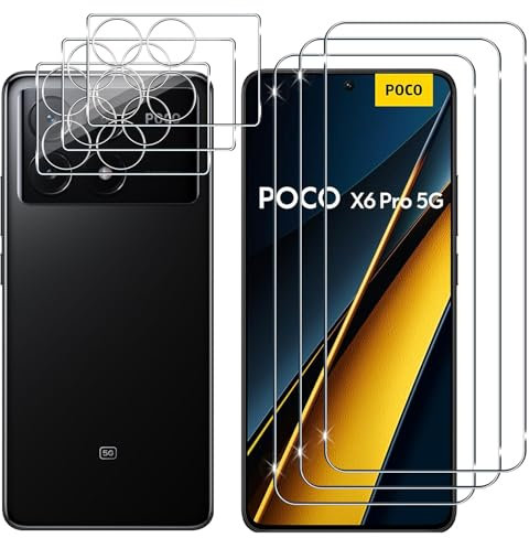 Lutree para Xiaomi Poco X6 Pro 5G Cristal Templado, 3+3 Piezas Protector de Pantalla+Protector de Lente de Cámara, 9H HD Anti-Arañazos Sin Burbujas Vidrio Templado Película Protectora