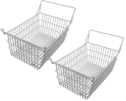 Horizontal Freezer Organizer Easy to Find Items Sturdy White Multipurpose 2pcs Freezer Storage Wire Baskets PE Liner for Kitchen (50x27cm / 19.7x10.6in)