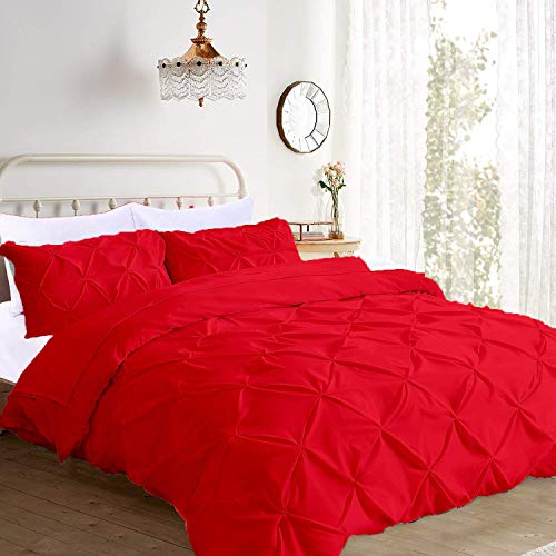 Good Night Bedding Bettbezug-Set – 3-teiliges Bettbezug-Set, 100 % Baumwolle, Fadenzahl 800, mit Reißverschluss und Eckbändern, getuftetes Muster, Biesen, dekorativ (King/Cal King, Rot)