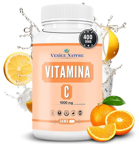 Vitamina C 1000 mg Pura - 400 Unidades - 1 Tableta al Día | 13 meses de suministro - Para el sistema inmunológico - Reduce el cansancio y la fatiga - Sin aditivos