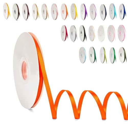 POPOYU Schleifenband Orange, 6mm x 91m Polyester Satinband Dekoration Geschenkband Stoffband Seidenbänder für Heimwerkerkunst DIY-Handwerk, Geschenk Verpackung, Schleifen, Hochzeitsdekoration