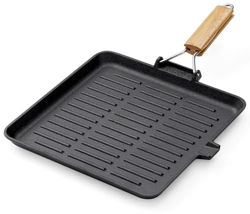 Warmiehomy Cast Iron Griddle Pan,28cm Pre-Seasoned Non-Stick Cast Iron Skillet Grill Pan with Foldable Handle for Gas Induction Electric Hobs and Oven Safe,Square