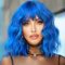 Colorfulpanda Kurze blau Perücke für Frauen, natürliches synthetisches Haar Bob Perücken mit Pony für Alltag/Party/Cosplay Wig,35cm