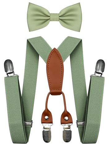 Sage Green Baby Boy Suspenders and Bow Tie Set, Bowtie and Suspenders 4-25