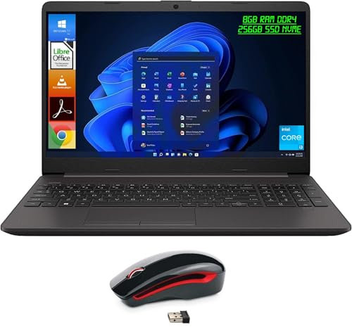 HP Notebook 250 G9, Display Laptop 15.6 Full HD, Intel Core i3 12Th, 8GB Ram DDR4, 256GB NVMe, Windows 11 Pro, Mouse Wireless - Portatile Pronto all'Uso