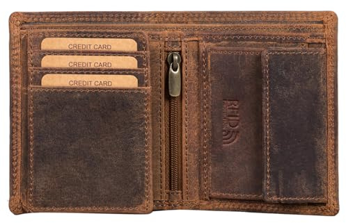 Benthill Kleine Herren Geldbörse Echt Leder - Männer Geldbeutel Mini mit RFID-Schutz - Slim Portemonnaie für Männer - Echtem Leder, Farbe:Brown - Tan (H)