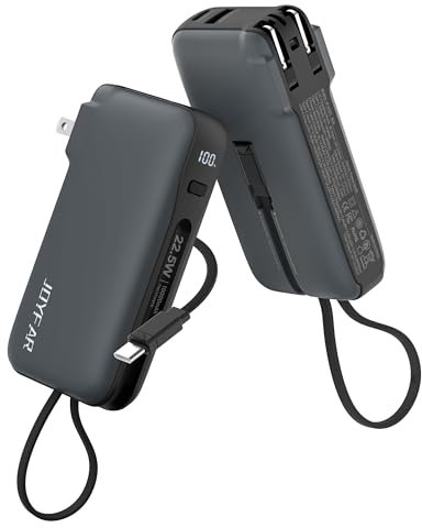 JOYFAR 22.5W Portable Charger with Built-in USB-C Cable & Wall Plug, 10,000mAh Fast Charging USB C Power Bank, Travel Essential Battery Pack for iPhone 16/15 Series, Samsung Galaxy, iPad More Devices