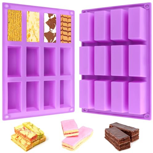 2 Pièces Moule Barre de Céréales 12 Cavités Moule Silicone Rectangulaire Antiadhésifs Moules Pour Barres de Céréales Brownie Chocolat Muffins Pain Gâteaux Patisserie Et Savon | Violet