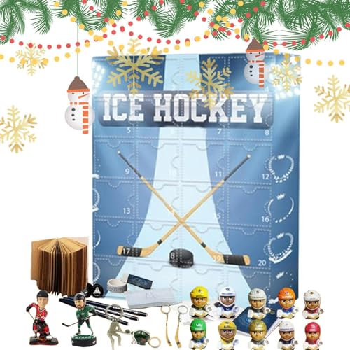 Hockey Adventskalender 2024 | 24 Eishockey Weihnachten Countdown Kalender | Eisball Dekoration Miniatur Andenken | Eisball Hockey Weihnachten Countdown Kalender Figur für Kinder Erwachsene