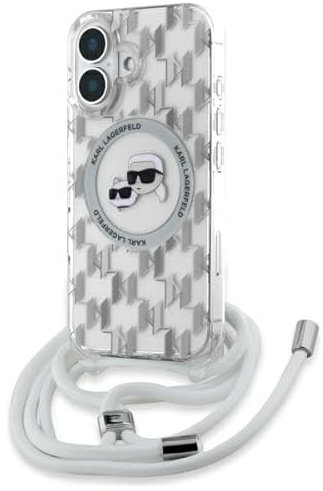 CG MOBILE Karl Lagerfeld KLHMP16SHCKCKLCT Hülle für iPhone 16 6.1 Zoll transparent Lizenzprodukt IML Crossbody Monogram Karl & Choupette Head kompatibel mit MagSafe