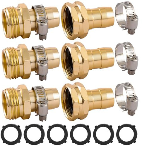 3 Set Garden Hose Repair Connector Kit with Clamps, Fit for 3/4 or 5/8 Garden Hose Fitting,5/8 Barb x 3/4 GHT Garden Hose Adapter/Fittings, Water Hose Repair Kit