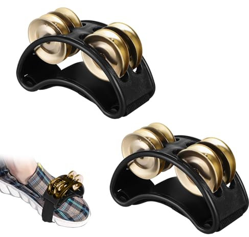 Tambourin de Pied, Generic Tambourin Pied, 2 Pièces Tambourin à Pied, Foot Tambourine, Tambourine Shaker Foot Jingle, Pédale pour Percussions, Tambour avec Sonnette avec Bande Elastique, Oro