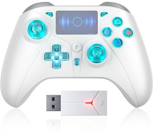 TURPOW Kabelloser Controller für PS-5, RGB-Gamepad-Fernbedienung mit Dual-Motor-Vibration/6-Achsen-Sensor/Turbo/3,5-mm-Audiobuchse/Touchpad für PS-5/PS-4/PS-3/Pro/S-Witch/PC/Slim (Weiß)