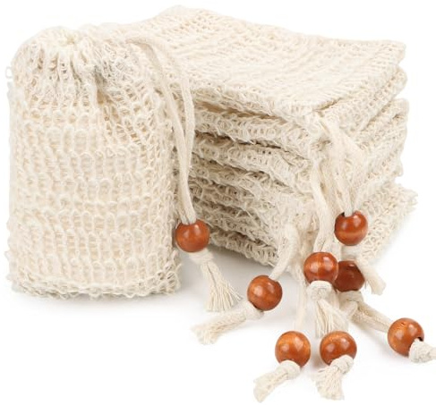 Seifensäckchen Bio,10 Stück Sisal Seifenbeutel Seifensäckchen für Feste Seife, Seifensack Zum Duschen Seifenbeute Natur Baumwolle Seifenbeutel Für Haarseife für Reisen,Ausgehen,Badezimmer