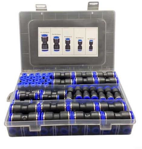 ZWEquipint Set di 80 connettori dritti a innesto rapido, 5 32 pollici 1 4 pollici 5 16 3 8 1 2 pollici per PU PA PE PVC, kit di raccordi pneumatici per tubi in nylon