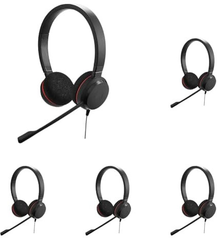 Jabra Evolve 20 UC Stereo Headset – Unified Communications Headphones for VoIP Softphone with Passive Noise Cancellation – USB-Cable with Controller – Black (Pack of 5)