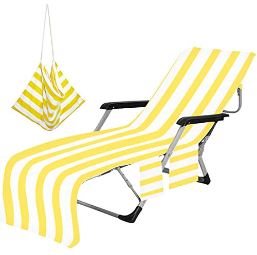 Strandtücher, tragbare Strandkorb-Abdeckung mit Taschen, für Pool, Rasen, Terrasse, Lounge, Stuhl, Handtuch, Abdeckung, Urlaub, Hotel, Sonnenbaden, schnell trocknende Handtücher (gelb)