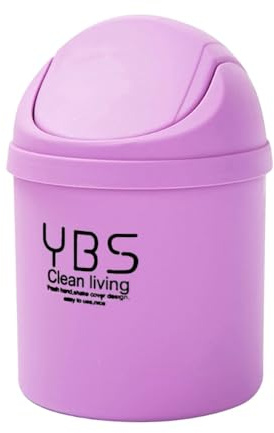 Mini Desktop Trash Can with Swing Lid with Trash Bag 180 Pcs, 2 Litres Swing-Top Small Countertop Garbage Bin Tiny Table Top Plastic Covered Waste Basket Can (B)