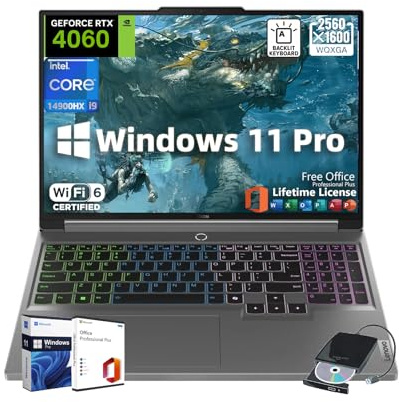Lenovo Legion 5i Ordinateur portable de jeu • GeForce RTX 4060 • Intel 24-Core i9-14900HX • Affichage WQXGA 2,5 K de 16 pouces • avec lecteur DVD externe et à vie de bureau • Ko rétroéclairé
