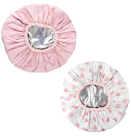 Bojueshaw 2pcs Deep Conditioning Heat Caps,Steam Caps,Double Layer Waterproof Hair Treatment Cap for Hot Oil & Coloring(Pink Series)