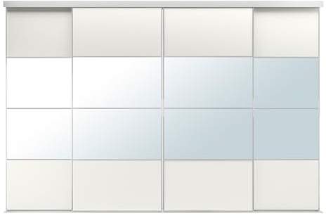 MEHAMN/AULI/SKYTTA - Combinación de puerta corredera, aluminio/cristal de espejo blanco, 351 x 240 cm