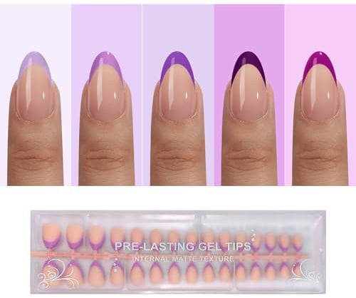 Purple French Tip Press On Nails, OPkssnails 150pcs French Press ON Nails Extra Short Almond, Pre-lasting Soft Gel Nails, Soak Off Acrylic False Nails for Nail Art DIY Extension 15 Size