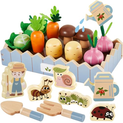 HERSITY Lebensmittel Spielzeug Holz, Karotten Steckspiel Kinder Bauernhof