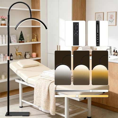 Warmiehomy Lash Lamp for Eyelash Tech, 360° Head Adjustable, 3 Color, Black | Half Moon Light for Eyelash, Stepless Dimming LED Floor lamp, Esthetician Floor Light for Skincare Tattoo Nail, Beauty Light