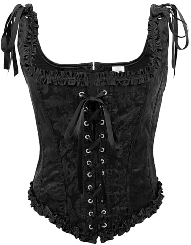 LEACOOLKEY Renaissance Corsage Tops für Damen Vintage Schnür Corsage Overbust mit Knochenstütze als Bustier Bodice für Halloween Kostüme