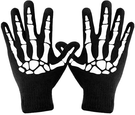 Unisex Skelett Handschuhe,Leuchtende Halloween Handschuhe,Glow in The Dark Gloves,Horror Handschuhen Schwarz,Skelett Kostüm Sensenmann Kostüm Accessoire,für Halloween Karneval Fasching Motto Party