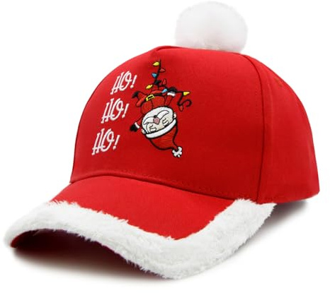 WALNOVA Weihnachtsmann-Baseballkappe für Herren und Damen, verstellbar, bestickt, mit flauschigem Fellbommel, für Weihnachten, Urlaub, Party