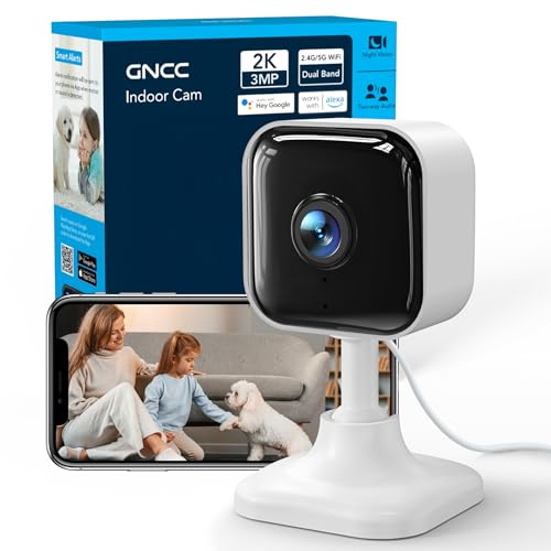 GNCC 2K WLAN Überwachungskamera Innen, Hundekamera, 2,4/5GHz Wi-Fi 6 | Babyphone mit Kamera, Indoor Kamera für Kids, 2-Wege-Audio, Bewegungserkennung, IR Nachtsicht, kompatibel mit Alexa