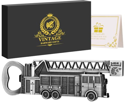 LULLEA Feuerwehrauto Bier Flaschenöffner, Feuerwehr Geschenke, Bier Geschenke für Feuerwehrmann, Vatertagsgeschenk Weihnachtsgeschenke Geburtstagsgeschenk für Vater Papa mit Geschenkbox