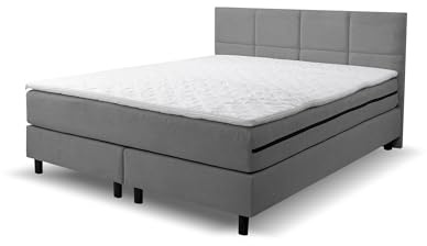 VENASI MÖBEL Boxspringbett Kansas, Polsterbett Maße: 160x200 cm, Farbe: Grau, Velourstoff, Doppelbett mit Bonell-Matratze H3 inkl. Topper